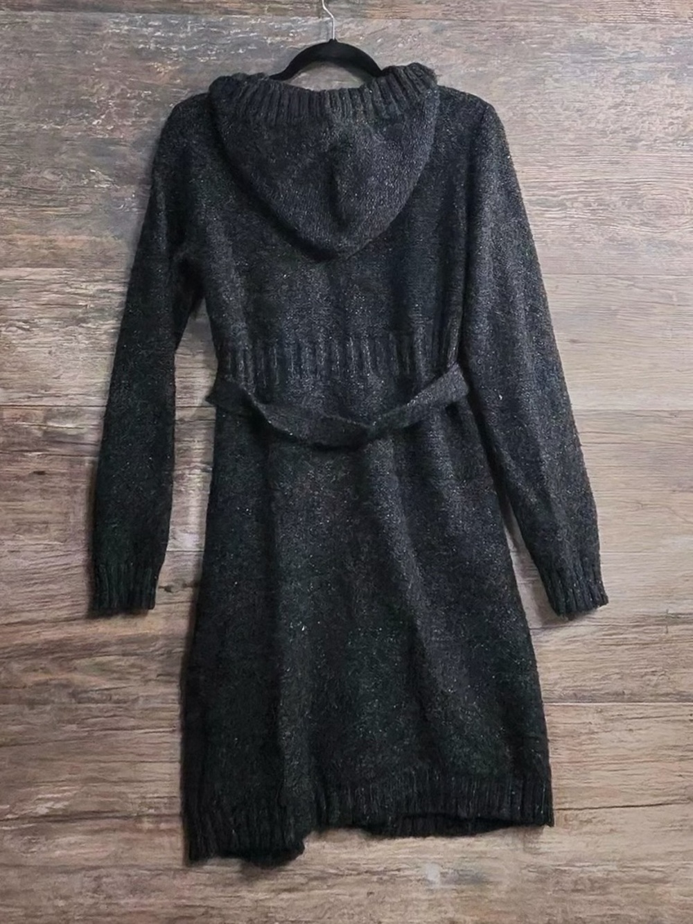 Motherhood Maternity Black Hooded Cable-Knit Button Cardigan with Belt - Picture 4 of 10